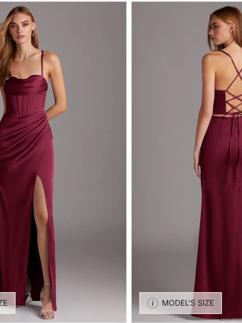 Spaghetti-Strap Burgundy Evening Gown Corset Bodycon bridesmaid wedding dress